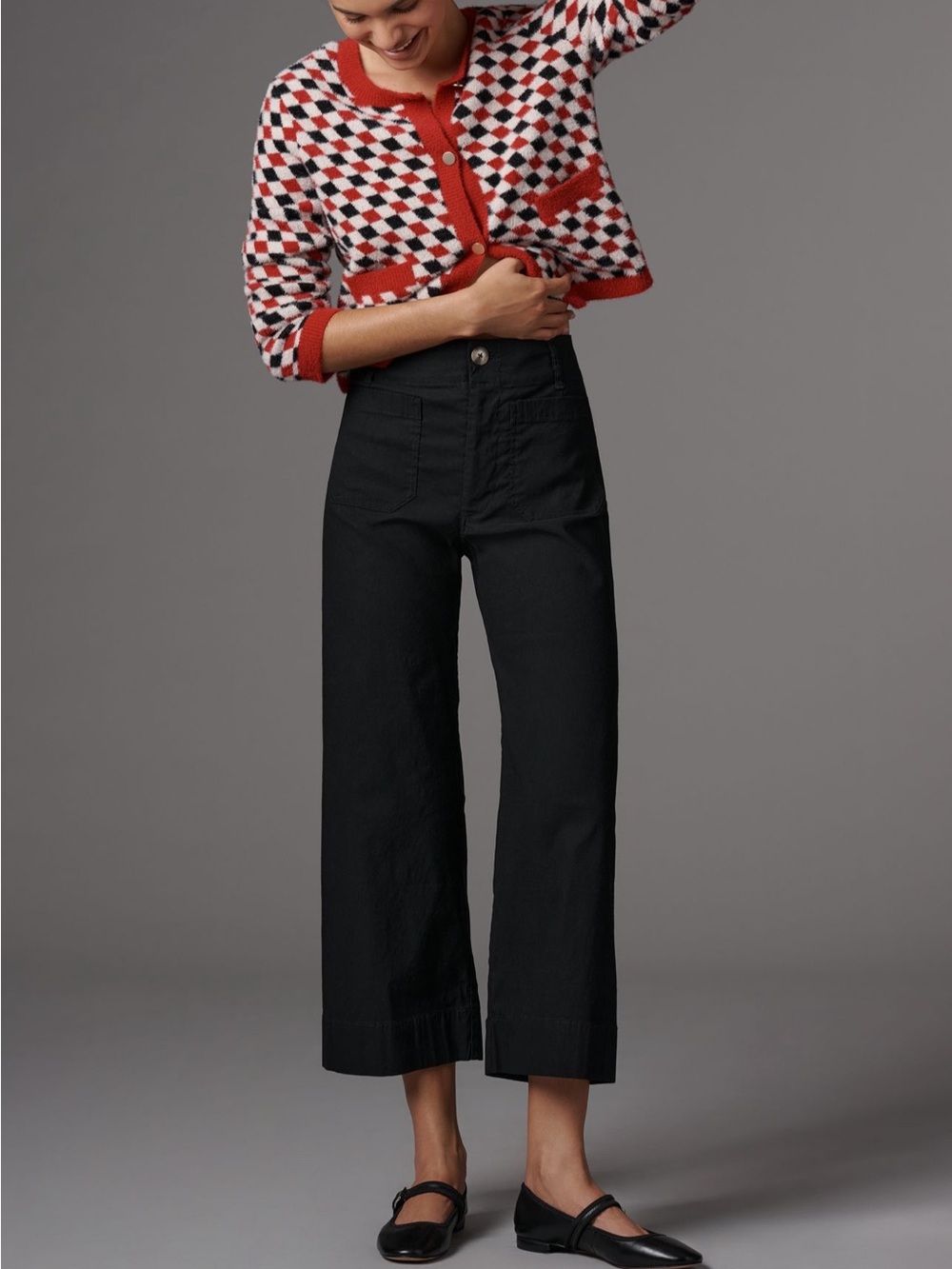 Anthropologie Maeve Colette High-Rise Wide-Leg Cropped Pants- Black